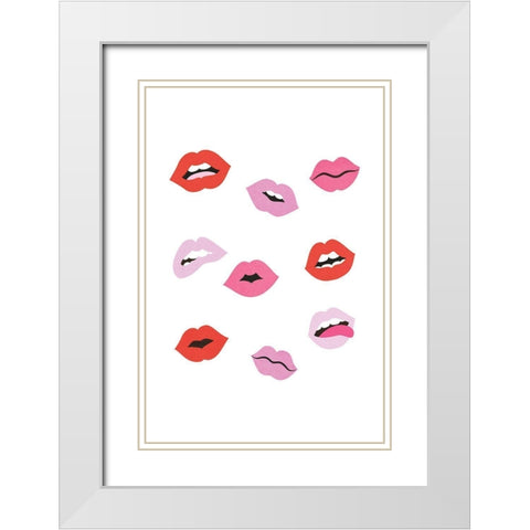 Lips White Modern Wood Framed Art Print with Double Matting by JJ Design