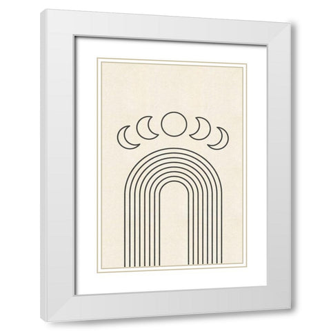 Arches and Moon Cycle White Modern Wood Framed Art Print with Double Matting by JJ Design