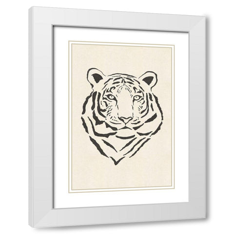 Tiger White Modern Wood Framed Art Print with Double Matting by JJ Design
