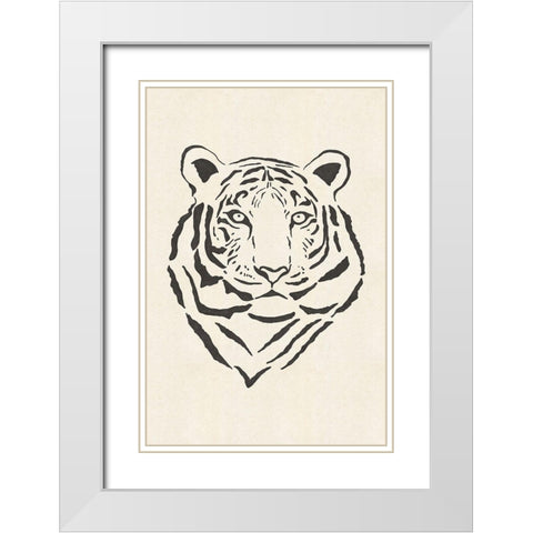 Tiger White Modern Wood Framed Art Print with Double Matting by JJ Design