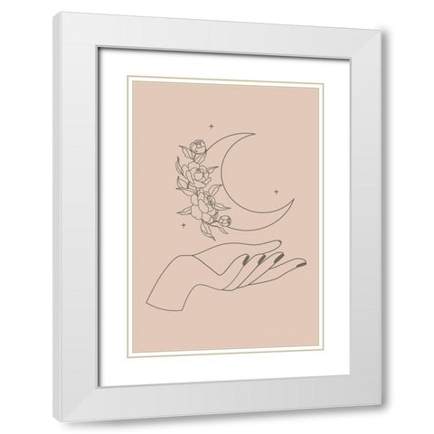 Moon Flowers White Modern Wood Framed Art Print with Double Matting by JJ Design