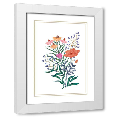 Watercolor Flowers I White Modern Wood Framed Art Print with Double Matting by JJ Design