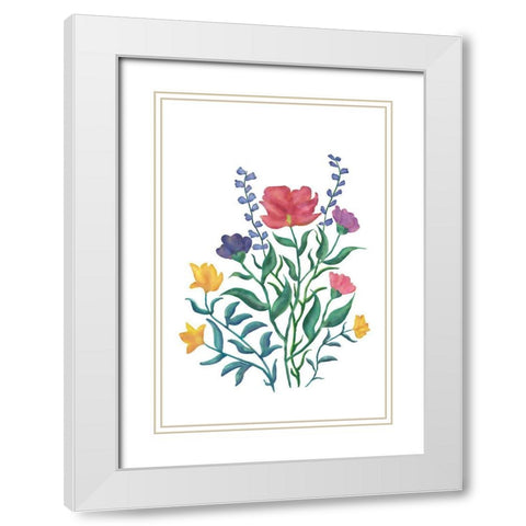 Watercolor Flowers II White Modern Wood Framed Art Print with Double Matting by JJ Design