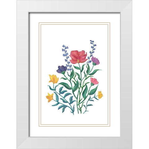 Watercolor Flowers II White Modern Wood Framed Art Print with Double Matting by JJ Design