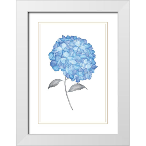 Blue Flower II White Modern Wood Framed Art Print with Double Matting by JJ Design
