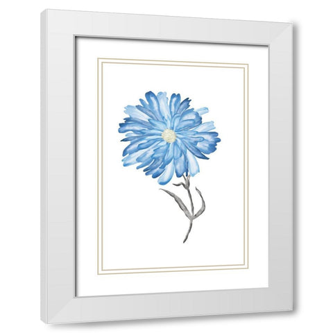 Blue Flower III White Modern Wood Framed Art Print with Double Matting by JJ Design