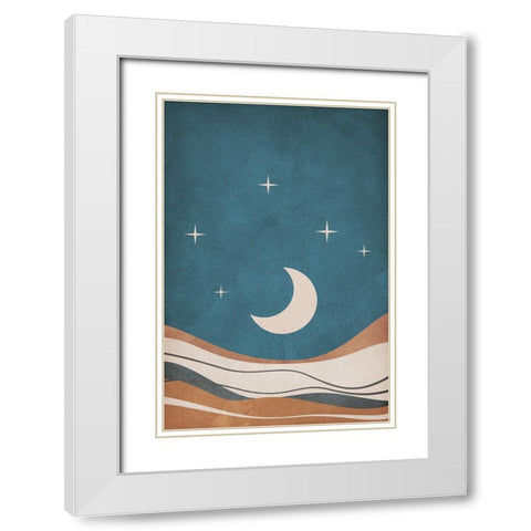 Moon and Mountains White Modern Wood Framed Art Print with Double Matting by JJ Design