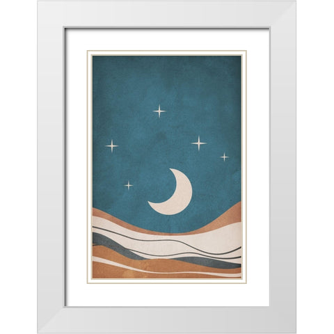 Moon and Mountains White Modern Wood Framed Art Print with Double Matting by JJ Design