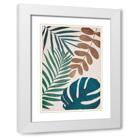 Tropical Leaves White Modern Wood Framed Art Print with Double Matting by JJ Design