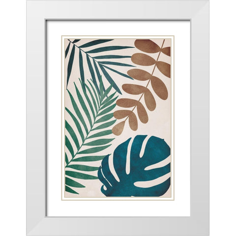 Tropical Leaves White Modern Wood Framed Art Print with Double Matting by JJ Design