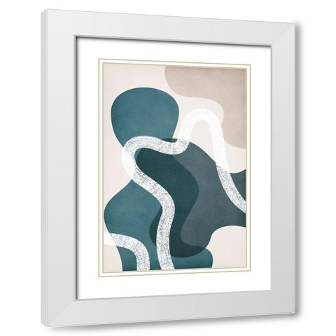 Boho in Blue White Modern Wood Framed Art Print with Double Matting by JJ Design