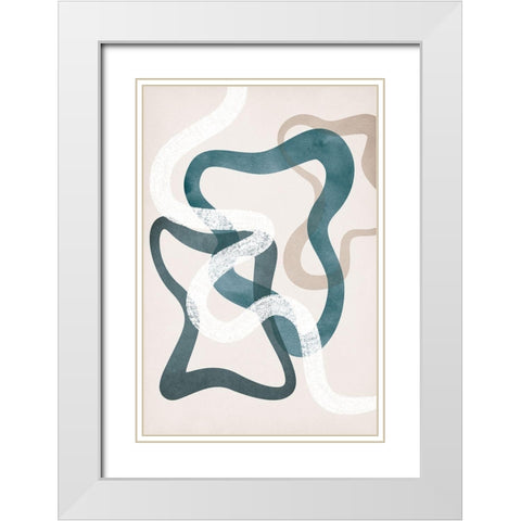 Boho in Blue II White Modern Wood Framed Art Print with Double Matting by JJ Design