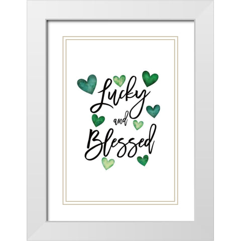 Lucky and Blessed White Modern Wood Framed Art Print with Double Matting by JJ Design