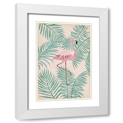 Flamingo White Modern Wood Framed Art Print with Double Matting by JJ Design