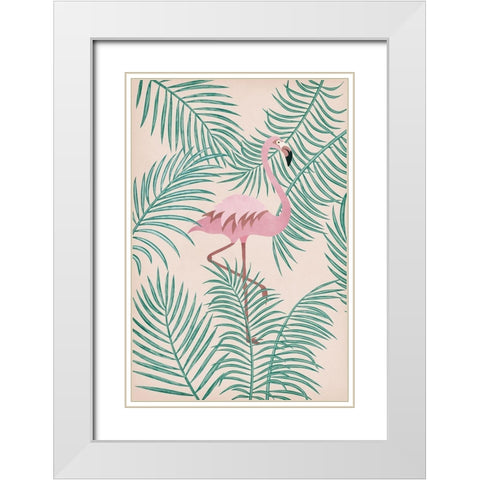 Flamingo White Modern Wood Framed Art Print with Double Matting by JJ Design
