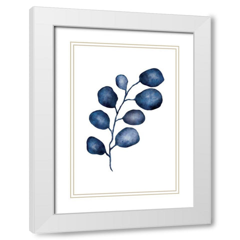 Blue Leaves I White Modern Wood Framed Art Print with Double Matting by JJ Design