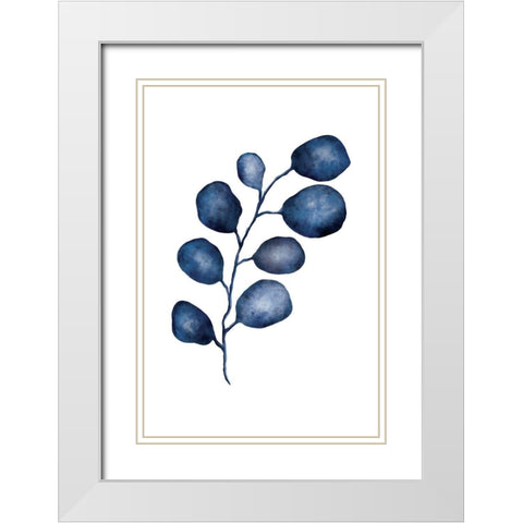 Blue Leaves I White Modern Wood Framed Art Print with Double Matting by JJ Design