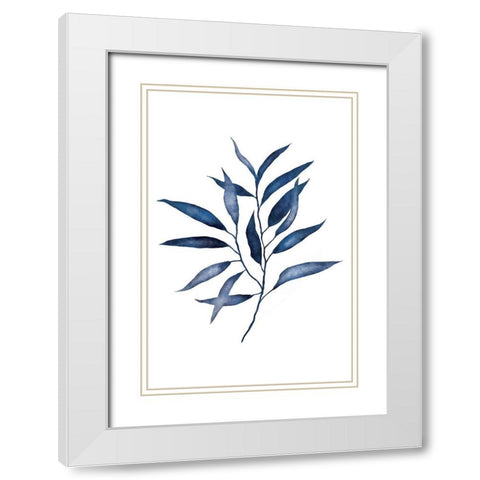 Blue Leaves II White Modern Wood Framed Art Print with Double Matting by JJ Design