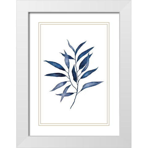 Blue Leaves II White Modern Wood Framed Art Print with Double Matting by JJ Design
