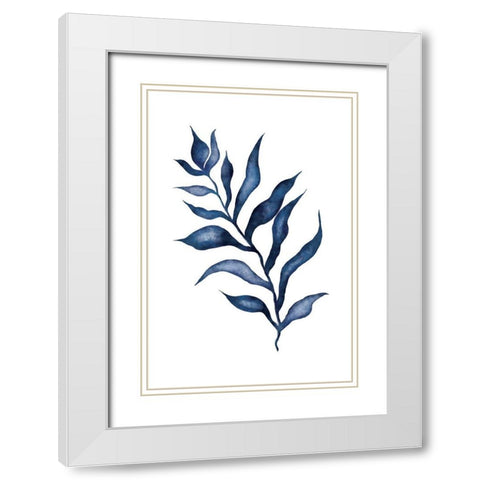 Blue Leaves III White Modern Wood Framed Art Print with Double Matting by JJ Design