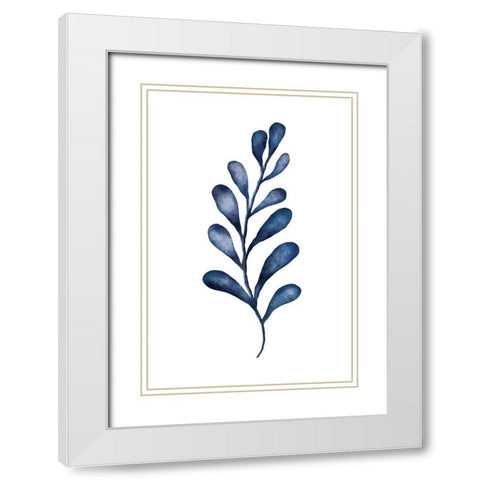 Blue Leaves IV White Modern Wood Framed Art Print with Double Matting by JJ Design