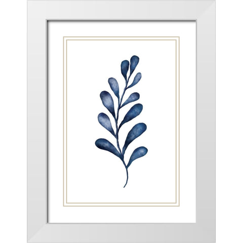 Blue Leaves IV White Modern Wood Framed Art Print with Double Matting by JJ Design