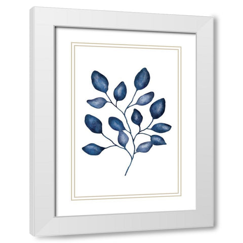 Blue Leaves V White Modern Wood Framed Art Print with Double Matting by JJ Design