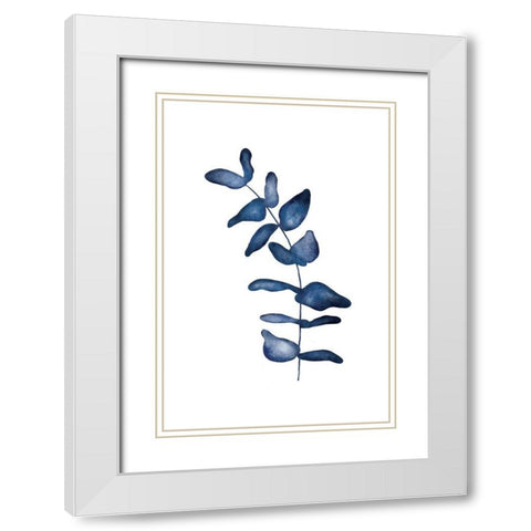 Blue Leaves VI White Modern Wood Framed Art Print with Double Matting by JJ Design