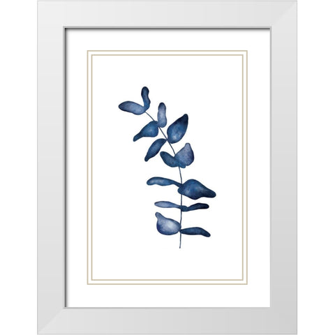 Blue Leaves VI White Modern Wood Framed Art Print with Double Matting by JJ Design