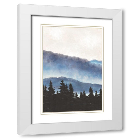 Blue Landscape I White Modern Wood Framed Art Print with Double Matting by JJ Design