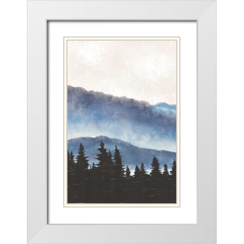 Blue Landscape I White Modern Wood Framed Art Print with Double Matting by JJ Design