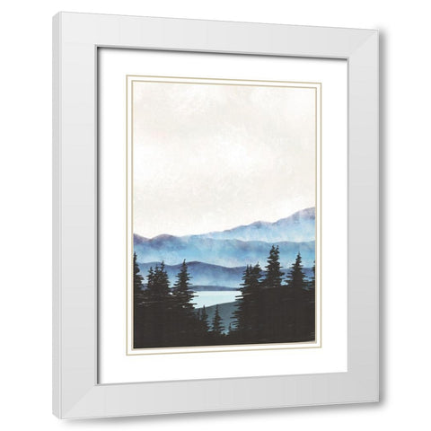Blue Landscape III White Modern Wood Framed Art Print with Double Matting by JJ Design