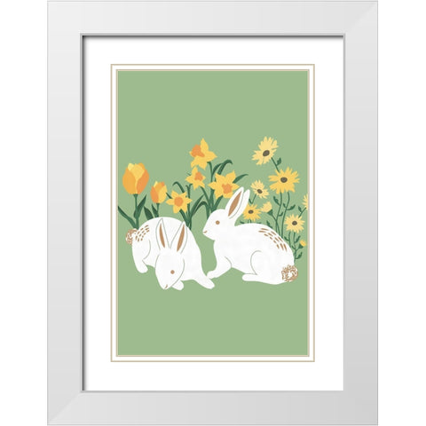 Bunnies White Modern Wood Framed Art Print with Double Matting by JJ Design
