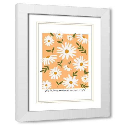 May the Flowers White Modern Wood Framed Art Print with Double Matting by JJ Design
