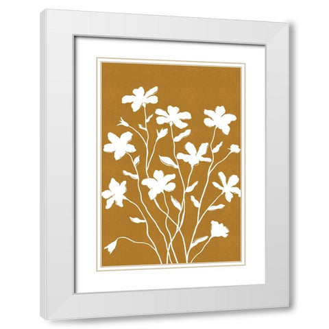 White Flowers on Tan White Modern Wood Framed Art Print with Double Matting by JJ Design