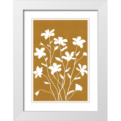 White Flowers on Tan White Modern Wood Framed Art Print with Double Matting by JJ Design