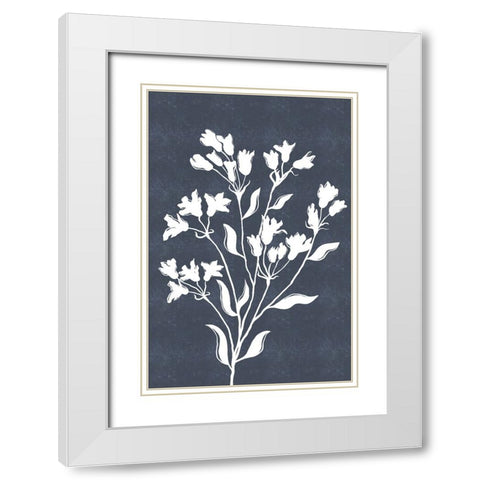 White Flowers on Blue White Modern Wood Framed Art Print with Double Matting by JJ Design