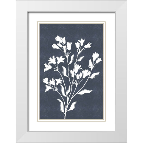 White Flowers on Blue White Modern Wood Framed Art Print with Double Matting by JJ Design