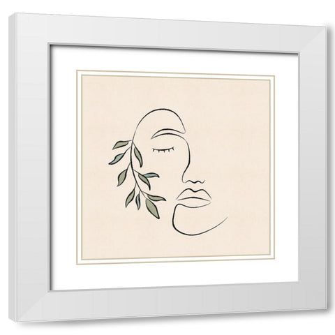 About Face Botanical White Modern Wood Framed Art Print with Double Matting by JJ Design