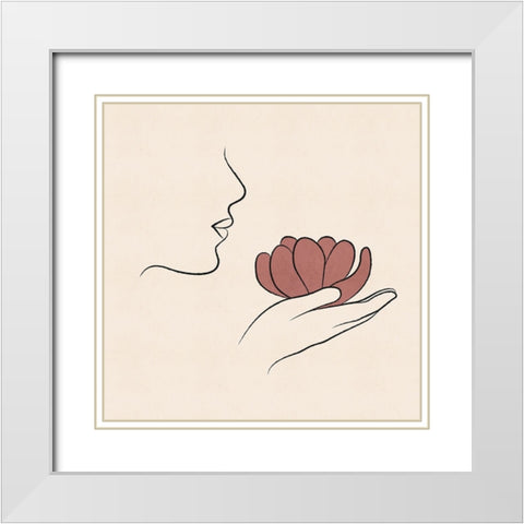 Hand Held Bloom White Modern Wood Framed Art Print with Double Matting by JJ Design