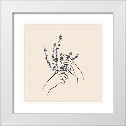 Lavender Hands White Modern Wood Framed Art Print with Double Matting by JJ Design