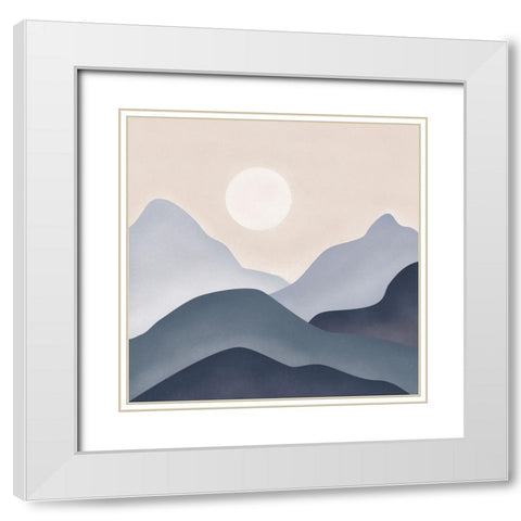 Blue Mountains White Modern Wood Framed Art Print with Double Matting by JJ Design