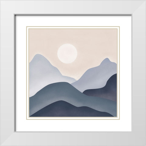 Blue Mountains White Modern Wood Framed Art Print with Double Matting by JJ Design