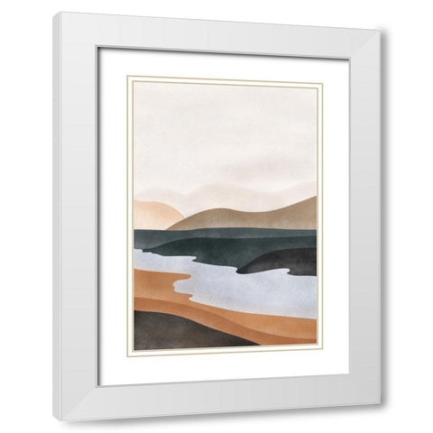 Abstract River White Modern Wood Framed Art Print with Double Matting by JJ Design