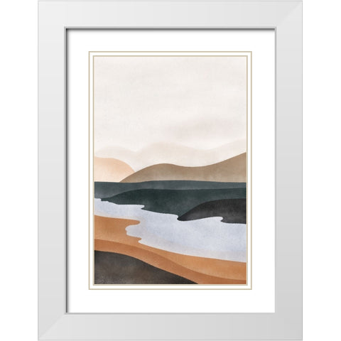 Abstract River White Modern Wood Framed Art Print with Double Matting by JJ Design
