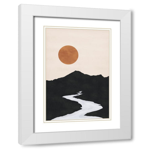 Black Mountain Sunset White Modern Wood Framed Art Print with Double Matting by JJ Design