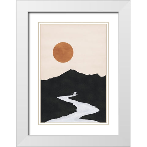 Black Mountain Sunset White Modern Wood Framed Art Print with Double Matting by JJ Design