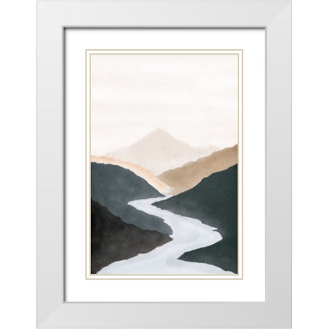 Mountain River White Modern Wood Framed Art Print with Double Matting by JJ Design