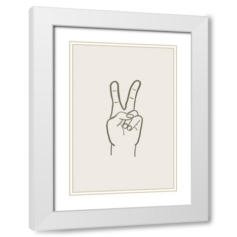 Peace Hand White Modern Wood Framed Art Print with Double Matting by JJ Design