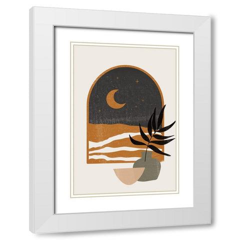 Moon View White Modern Wood Framed Art Print with Double Matting by JJ Design